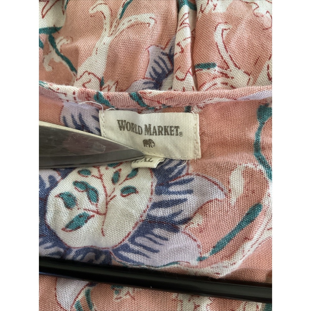 World Market Pink Floral Boho Maxi Dress L/XL Viscose Tassel Kaftan Festival - Picture 6 of 8
